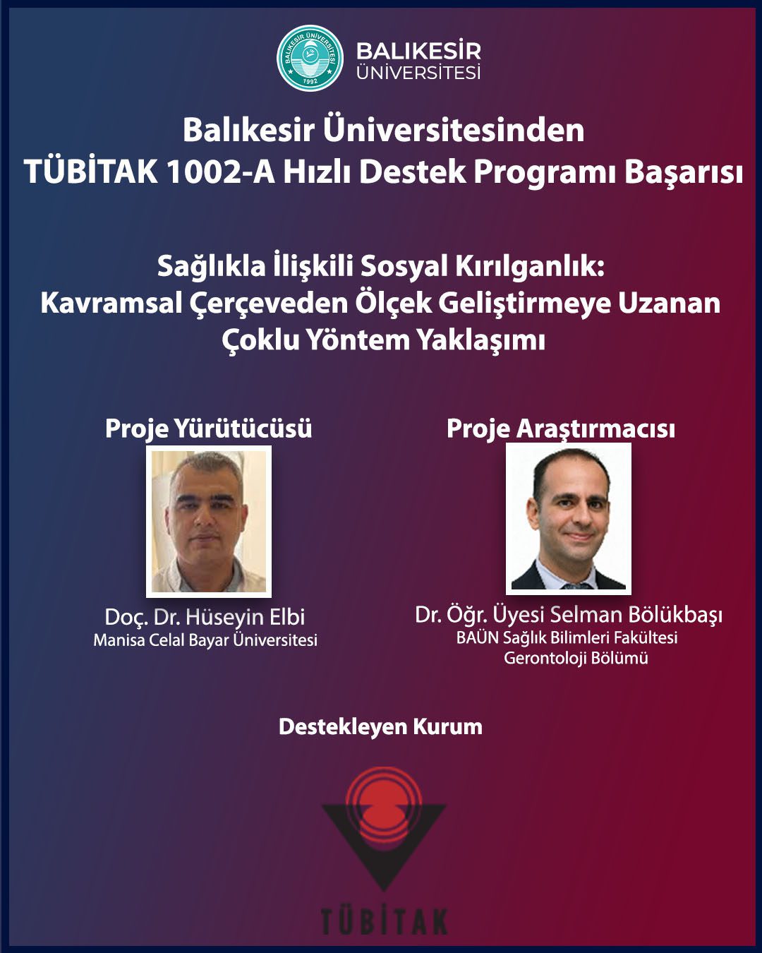 Balıkesir Üniversitesinden TÜBİTAK 1002 Hızlı Destek Programı Proje Başarısı